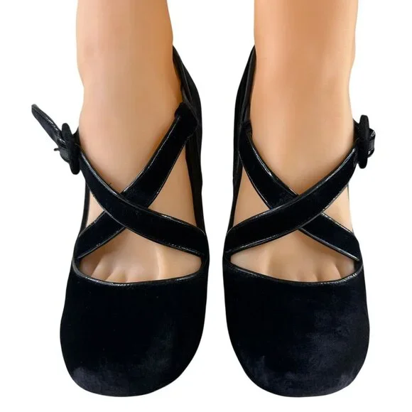 LOUIS VUITTON Wedge Pumps Heel Beaded Velvet Black Size EU 36/US